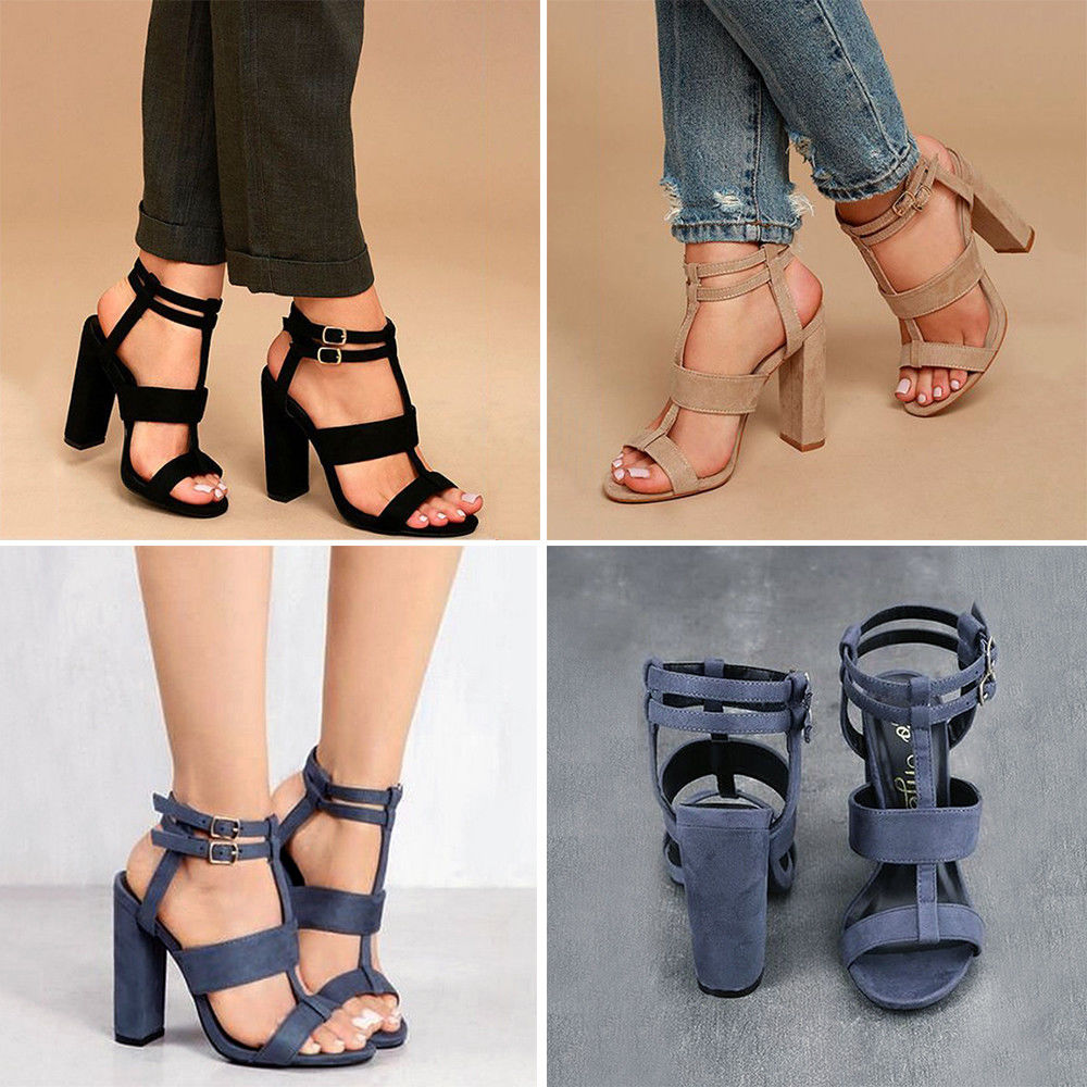 Women Buckle Block High Heels Sandals Open Toe Ankle Strap Party Club Shoes Size - My shopping deal